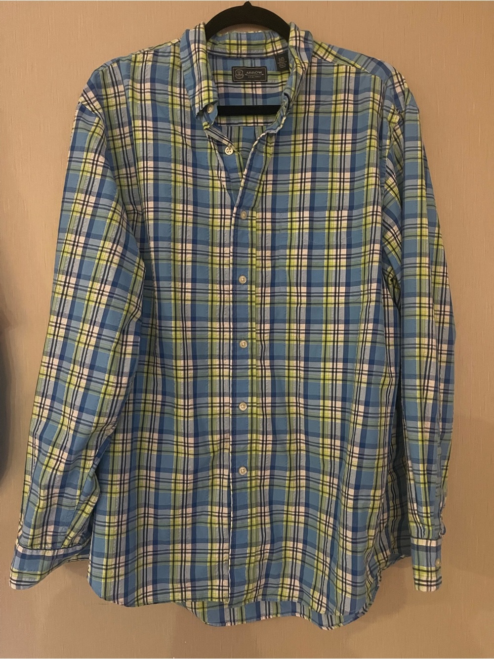 Arrow large Men’s Blue Plaid Button‑Down Shirt